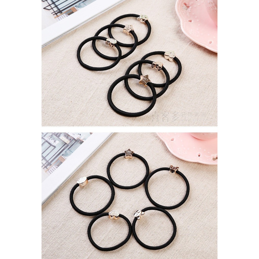 Karet Ikat Rambut Korea Style Hitam Karet Kunciran Karakter set 1pcs