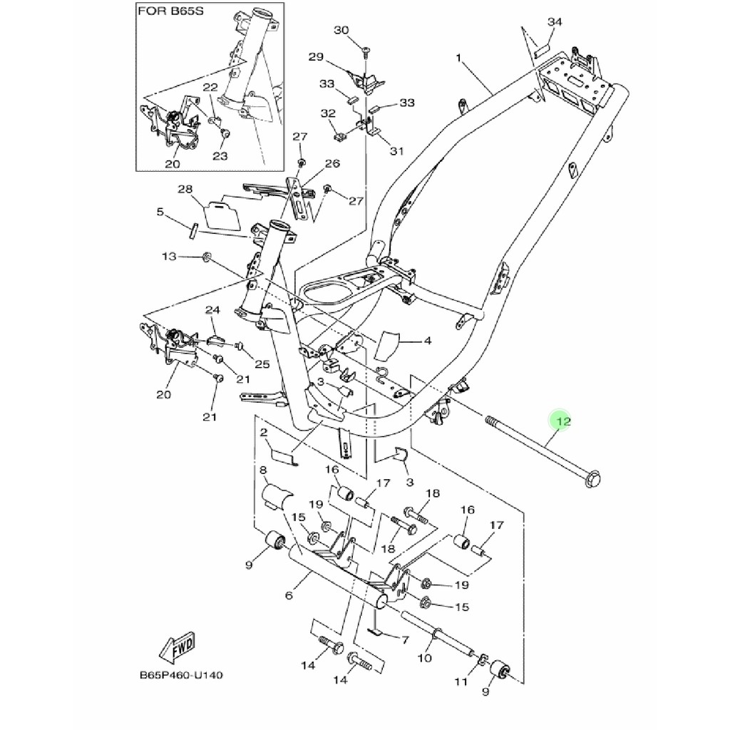 shaft pivot as tengah arm gantungan mesin aerox 155 lexi nmax new 2020 connected original ygp B65-F2141-00