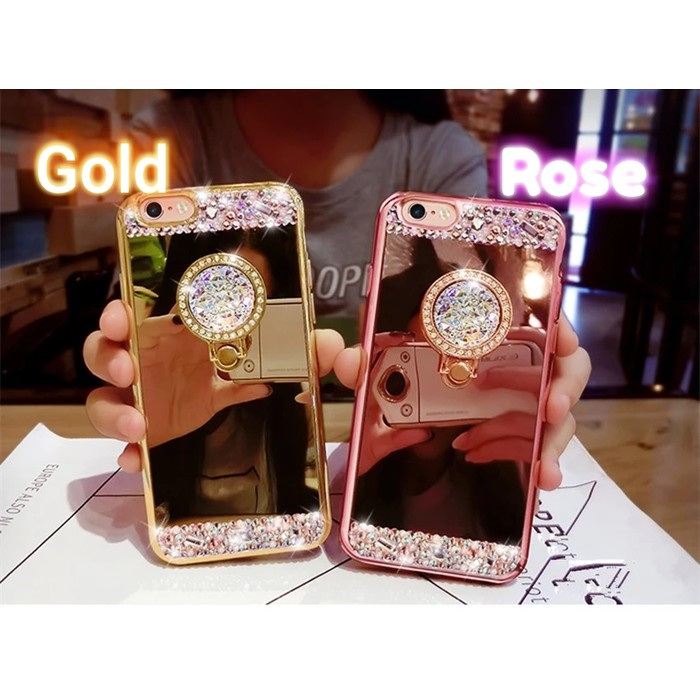 Case Oppo F7 Youth Mirror Luxury Swarovski Diamond - Gold termurah