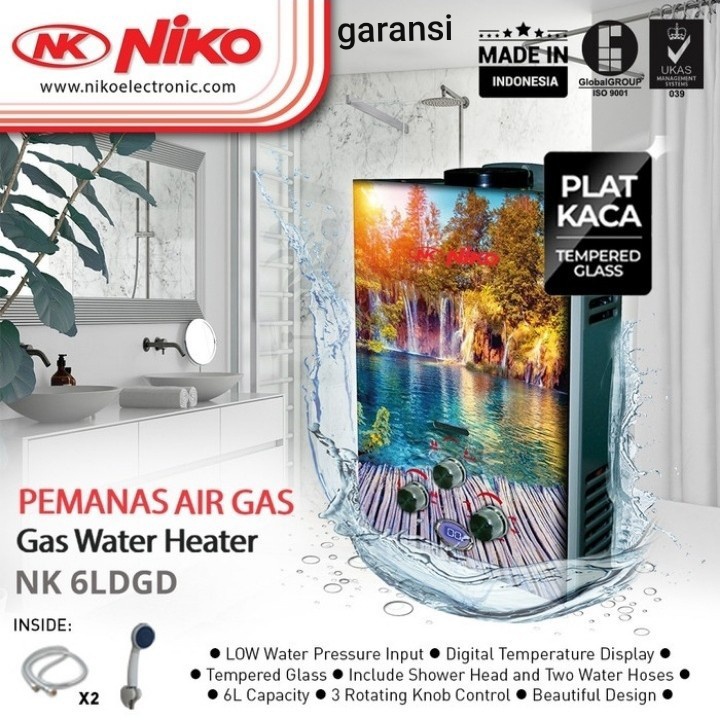 Water Heater gas NIKO 6L LED display kaca NK-6 LDG A/B/C/D NEW!! - BUBBLE WRAP