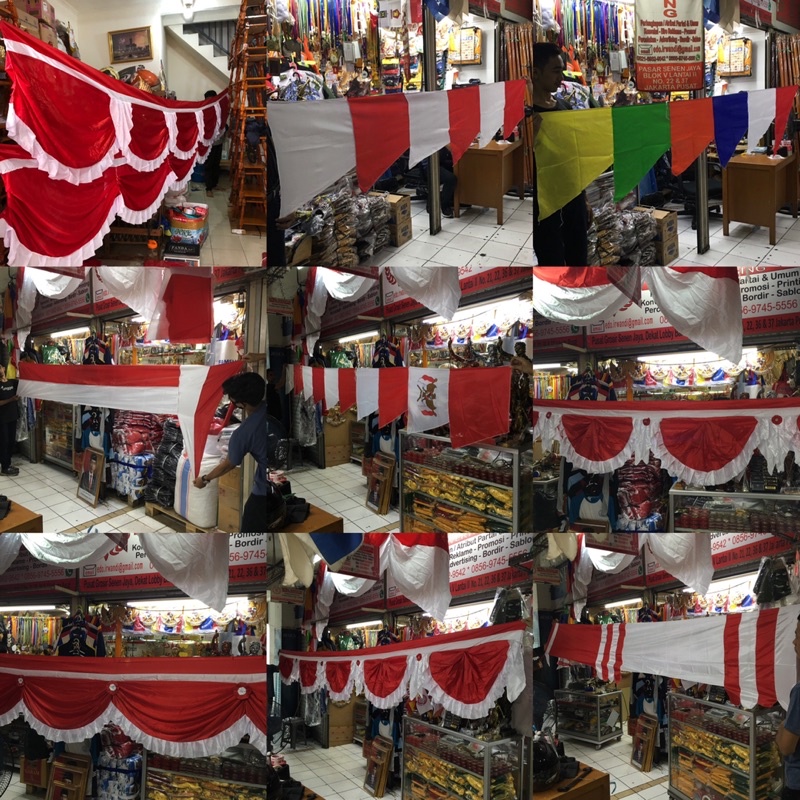 Bendera background merah putih vitrase model polos bahan satin