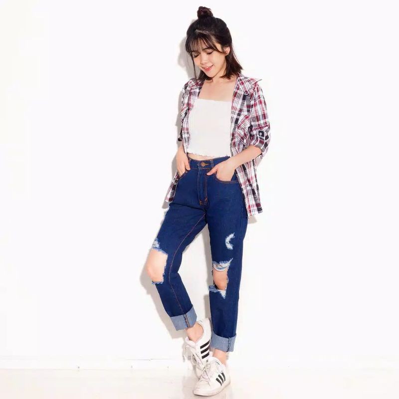 LIA_COLLECTION12 Celana Boyfriend Jeans || Distressed Boyfriend Jeans