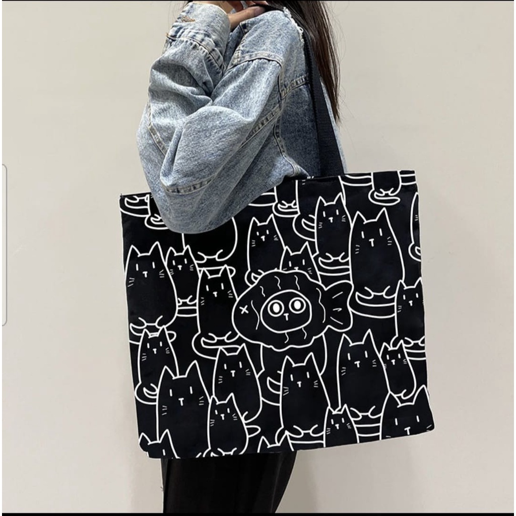 Totebag Wanita Motif Abstrak Kucing Aestethic B