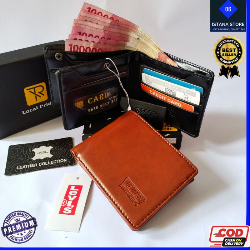 Dompet cowok | Dompet Lipat kulit Sapi Pria | Dompet 4 Ruang | Dompet pendek | Dompet kulit Levi's Asli Tahan Api | Dompet Kancing Dalam Dompet 3D Dompet 3 Dimensi 3in1