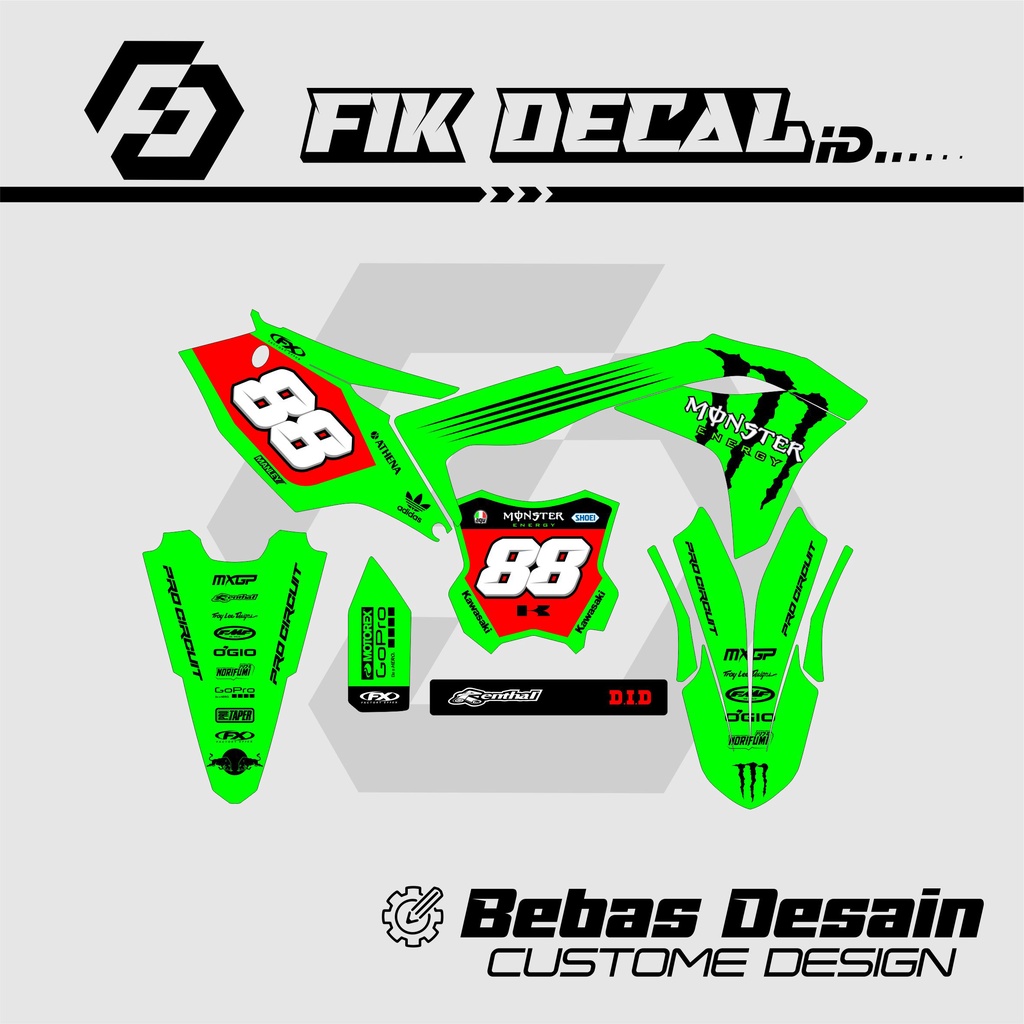 DECAL KXF 250 DESAIN BARU CUSTOM BEBAS WARNA BISA PAKAI NO DAN NAMA