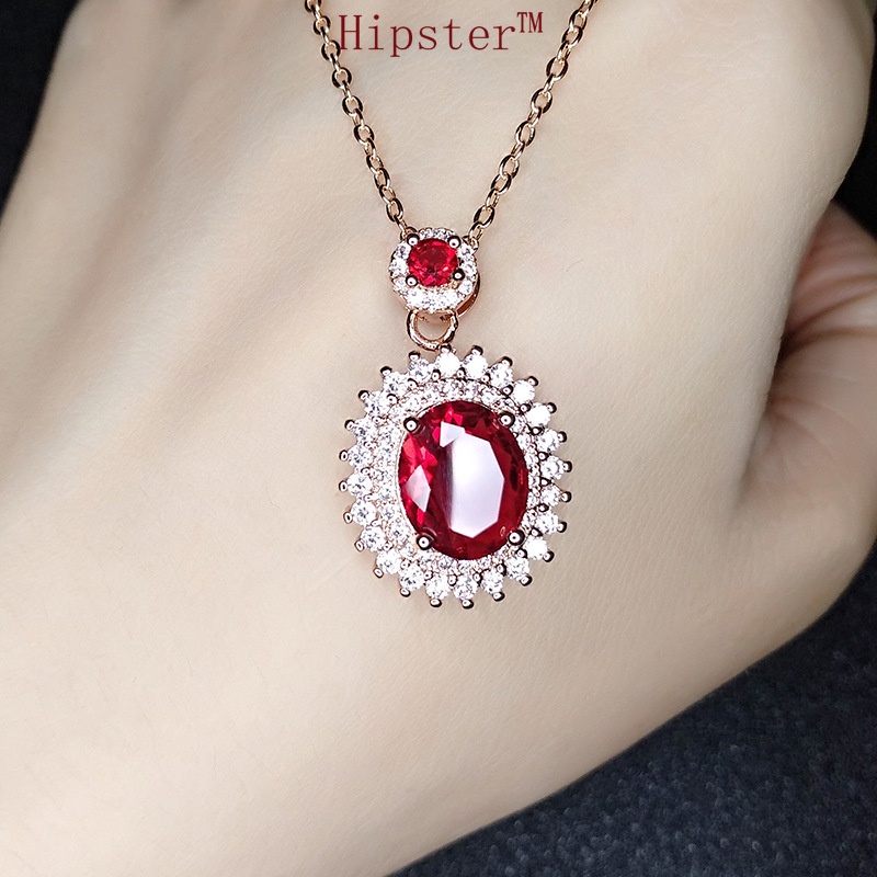 Hot Sale Fashion All-Match Personalized Natural Ruby SUNFLOWER Pendant Necklace