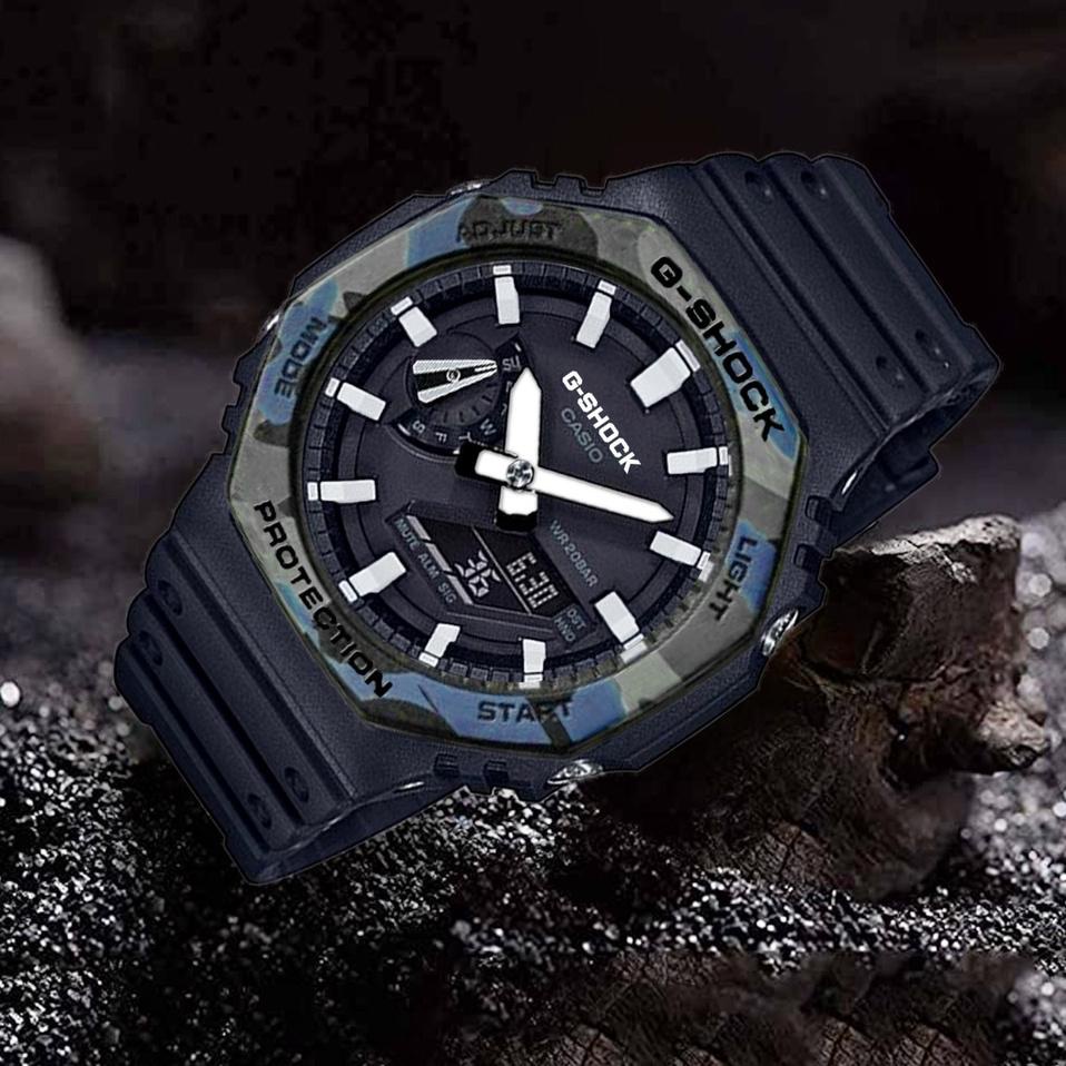 R14R () BEST SR  JAM TANGAN PRIA GA 2100 KW 1 SEMI ORI / GSHOCK DUAL TIME 2 JARUM TALI HIJAU KUNING