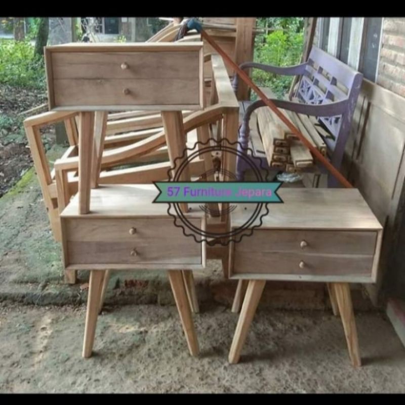 Badside table laci - Nakas meja kecil laci kayu jati mentahan