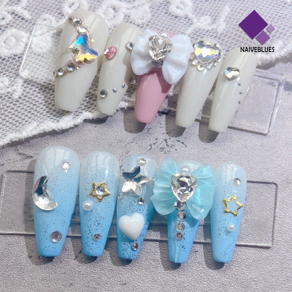 Naiveblue &gt; 10Pcs / Set Charms Charms Bentuk Hati / Pita Untuk Dekorasi Nail Art / Manicure DIY