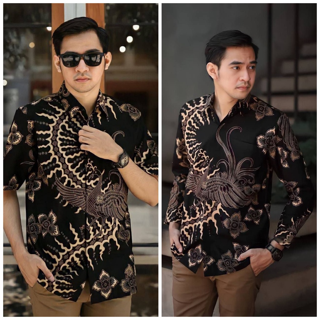 Kemeja Batik Pria Lengan Panjang M L XL XXL Klabang Hitam