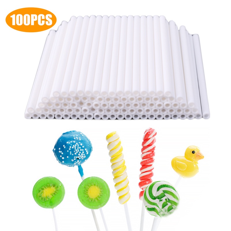 100pcs / Pak Sedotan Plastik Hollow Sekali Pakai Untuk Permen Lolipop / Cokelat / Biskuit DIY