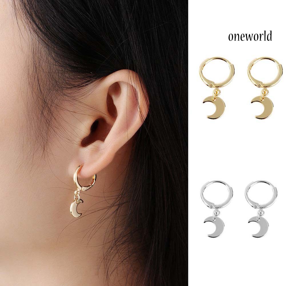 OW@ Exquisite Meniscus Pendant Loop Earrings Dangle Women Jewelry Charm Gift Decor