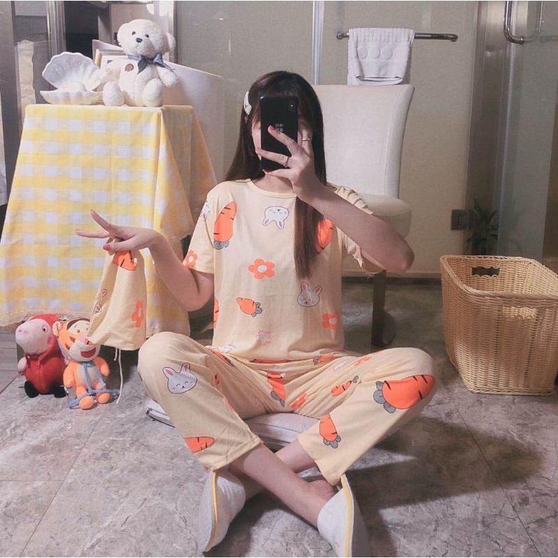 Baju tidur Cp cewek spandek bahan halus dan lembut +pouch