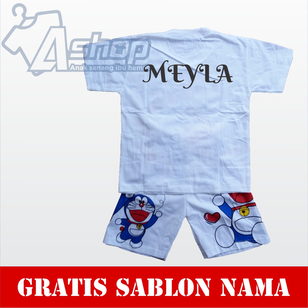 Baju Anak Setelan Doraemon Kaos Anak Laki-Laki Perempuan Murah Gratis Custom Nama