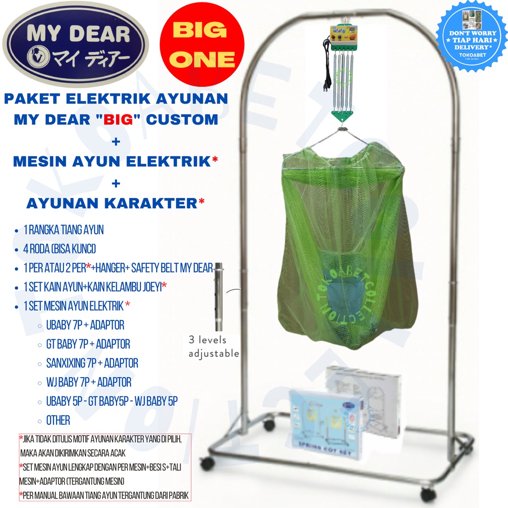 Paket Tiang Ayunan Elektrik Portable GT BABY WJ BABY Tiang MY DEAR Chrome Stainless BIG ONE SIZE JUMBO dengan VARIANS KAIN KELAMBU AYUNAN TOKOABET