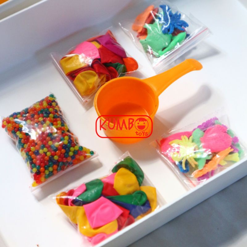 Paket Sensory Play Waterbeads Animal Rendam Balon Plus Tray Cocok untuk Hampers Hadiah