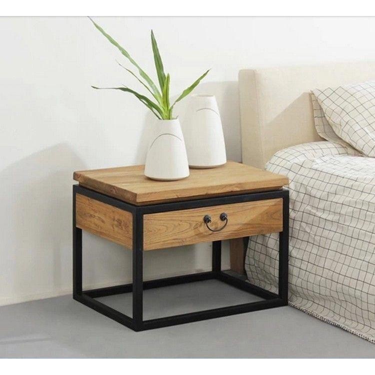 Nakas Frame Besi Kayu Jati Minimalis Modern - Lemari Nakas Elegan