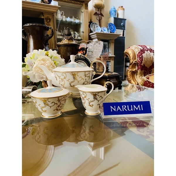 Tea Pot Set Creamer Sugar Narumi Anatolia Blue Mewah Cantik - Teko Set