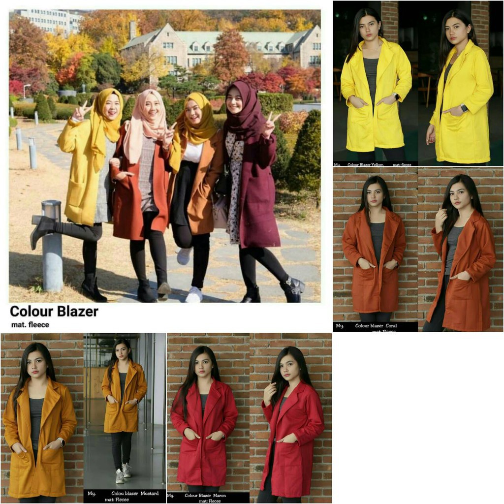 Cocok Buat wanita Hijab Casual Kantoran Panjang/ Colour blazer bahan FLEECE TEBAL
