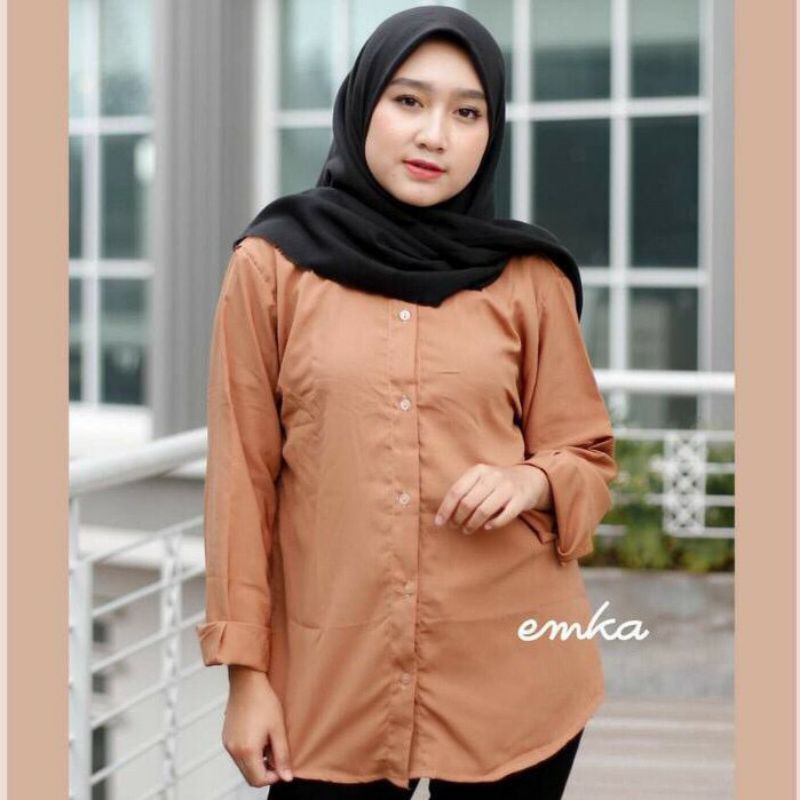 KEMEJA WANITA CASUAL POLOS BASIC AUDREY BASIC SHIRT KEMEJA LENGAN BALON POLOS, KEMEJA TANGAN BALON-5