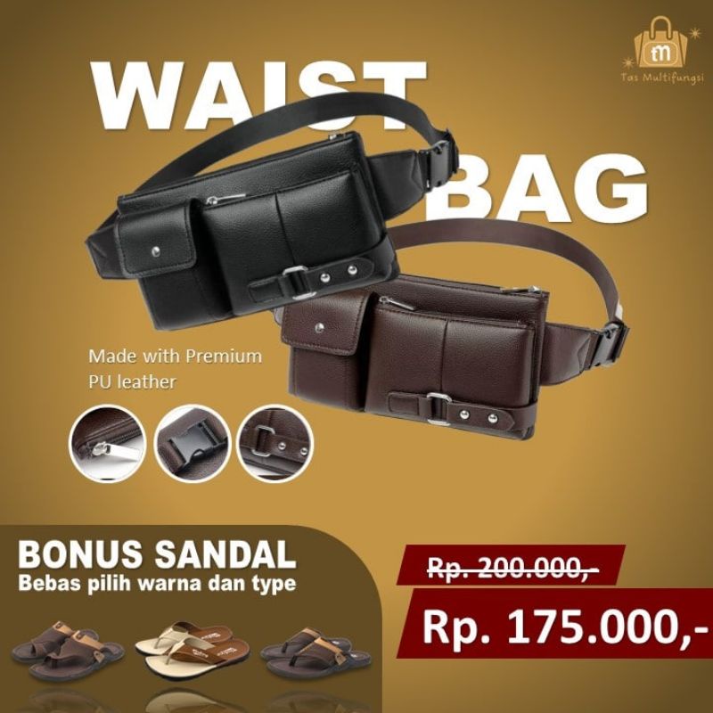 Ravens Waist Bag Tas Selempang Pria Marvel Bahan PU Leather Bonus Sendal Premium