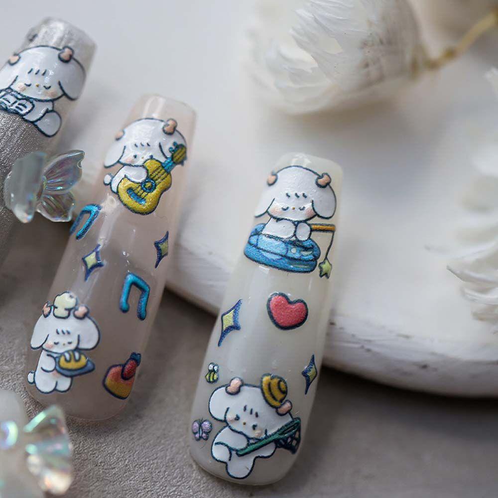 AUGUSTINA Agustinina Stiker Kuku Kartun Wanita Kelinci Hewan Anjing Dekorasi Nail Art
