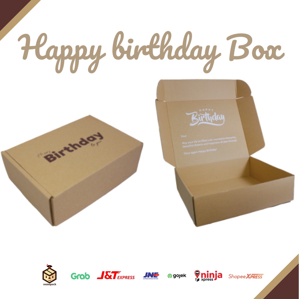 

sumpack - kotak kado/kotak ulang tahun/happy birthday box/kardus packing/corrugated box printing/custom box packaging/happy birthday box design luar dalam cocok untuk packaging jaket, baju, kado, hampers, dll
