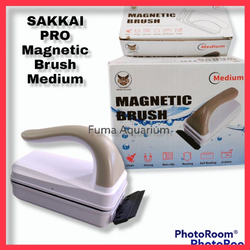 Magnet Pembersih Kaca Aquarium Sakkai Pro Magnetic Brush Medium Apung/Floating kaca 10-12mm