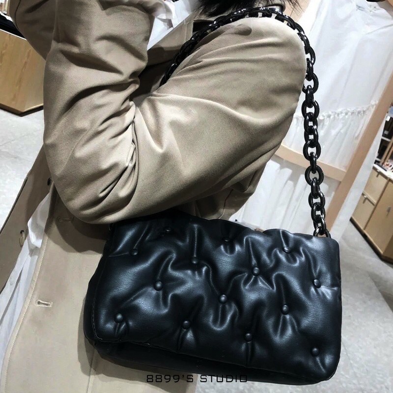 Zara Pluffy Quilted maxy maxi ring tote bag original denim