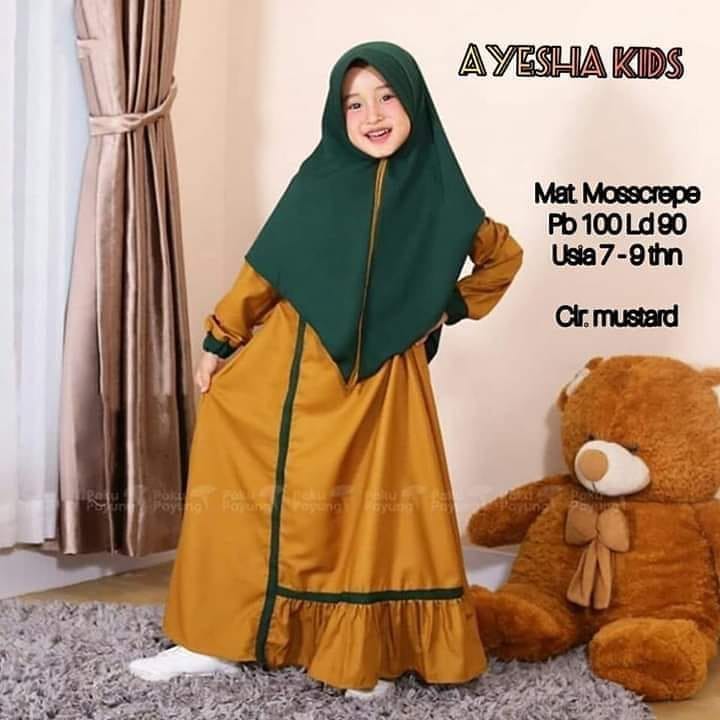 AYESHA KIDS SYAR'I Gamis Anak 7-9 tahun Panjang Trendy Modern Kids Baju Panjang Setelan Syar’i Polos