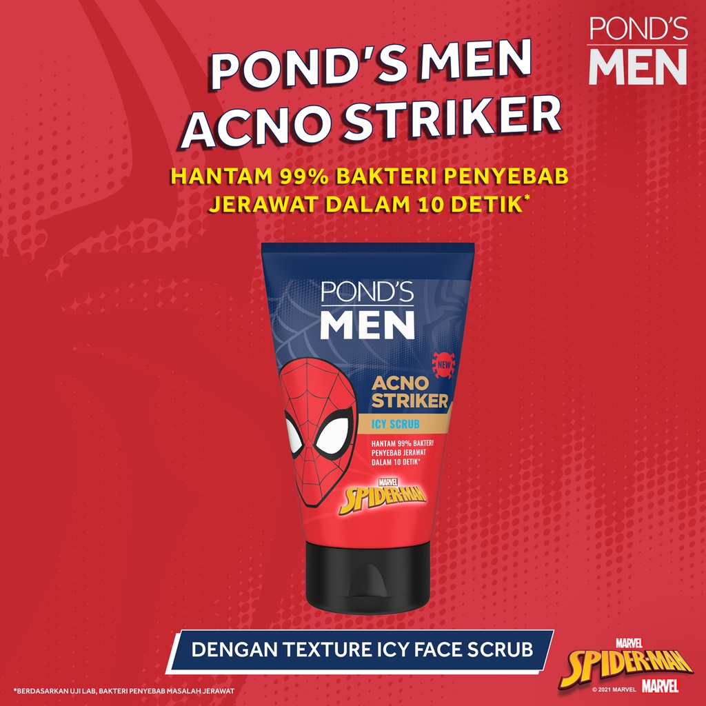 Ponds Men Facial Wash Acno Striker Scrub &amp; Oil Crusher Foam 100g Spiderman Edition