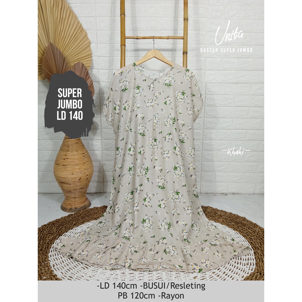 LD 140cm Daster Super Jumbo (42 Motif) (Part 2) dan  Daster Kaftan Viral LD 150cm Ruffle Big Size-Unita Khaki