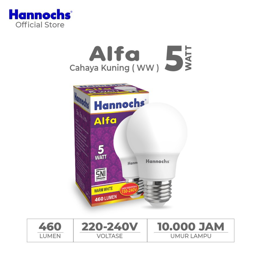 Hannochs Lampu Bohlam LED Alfa 5 watt Cahaya Kuning