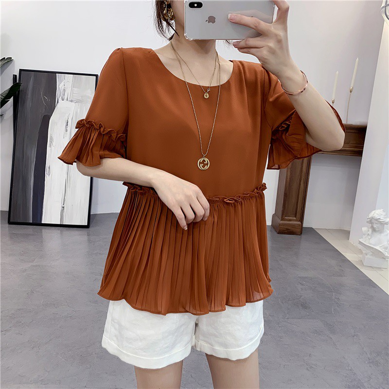 IBS-03 sweet ruffle blouse putih cokelat summer import korea jepang