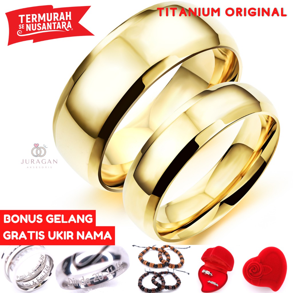 [HIGH QUALITY] Cincin Couple BUCIN R99 Titanium Ukir Nama + Box Cincin Beludru + BONUS Gelang Couple