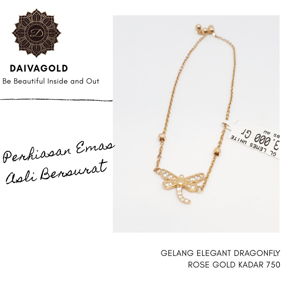 Gelang Emas Asli Elegant Dragonfly (Gelang Serut) Kadar 750