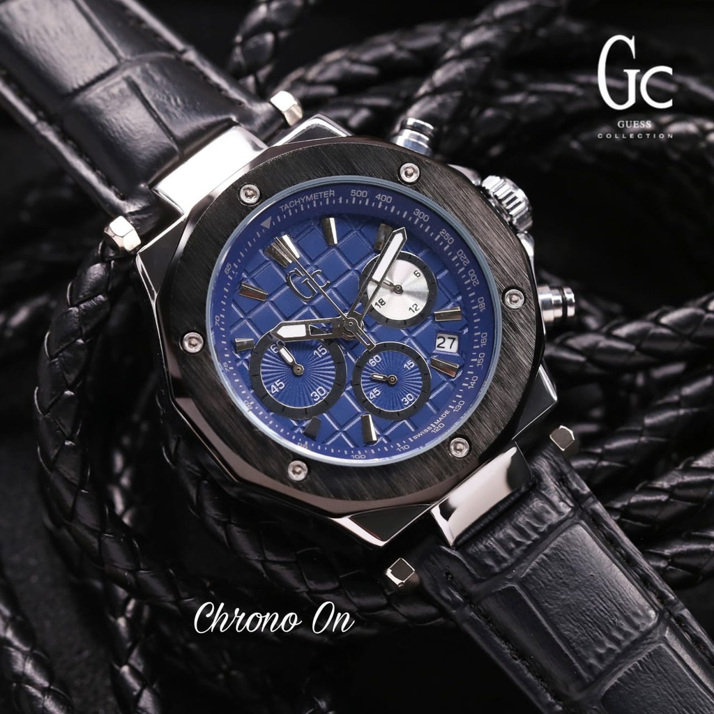 JAM TANGAN PRIA KEREN GC CHRONO DAN TANGGAL AKTIF TALI KULIT