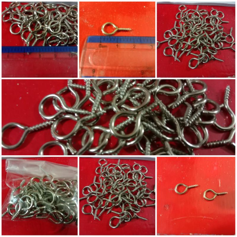 100 Buah Sekrup Kecil Mini Eyepins Pin Mata Kait Lubang Sekrup Berulir Pasak  Perak