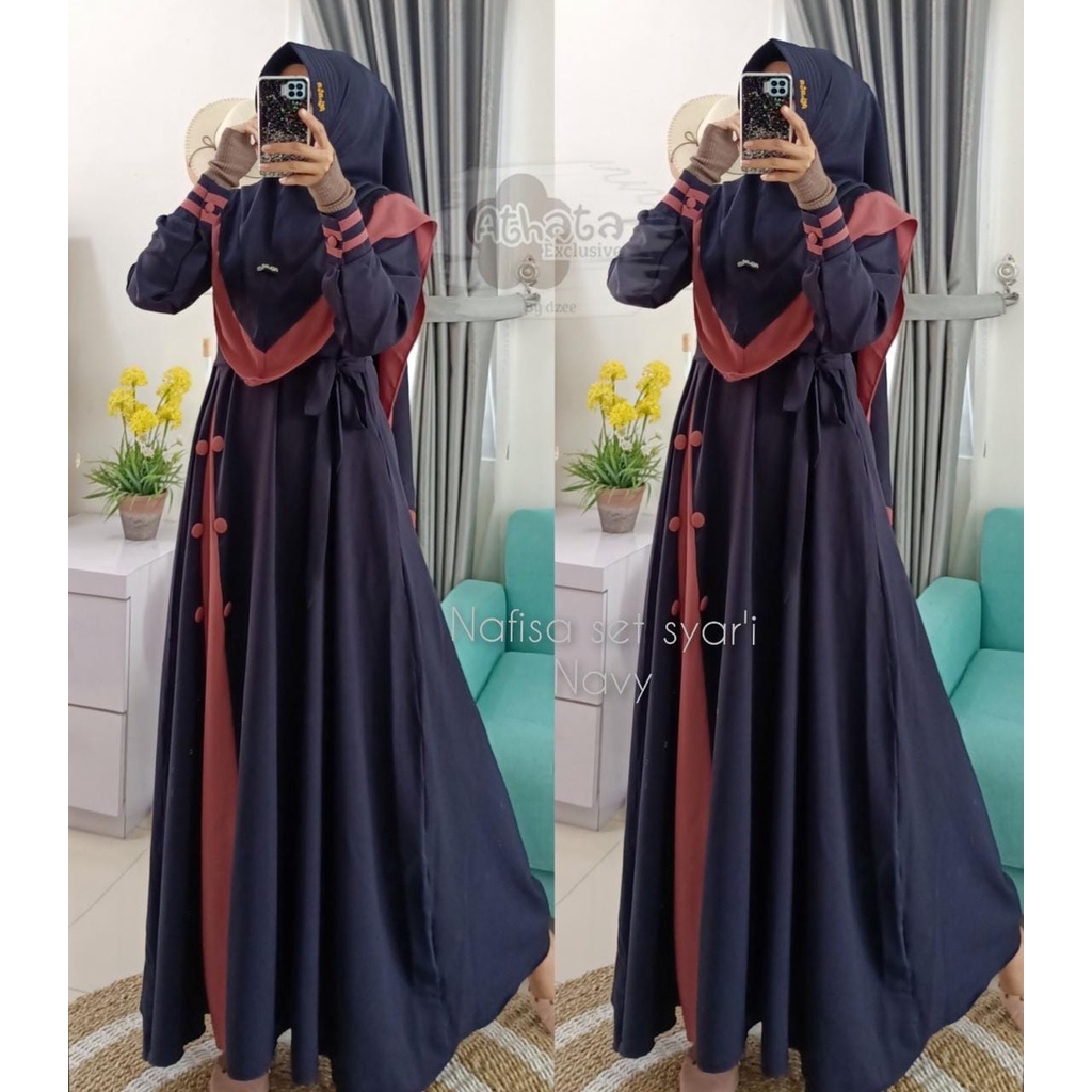NAFISA SET SYAR'I ORI ATHATA Gamis Terlaris dengan Bahan Ity Crepe