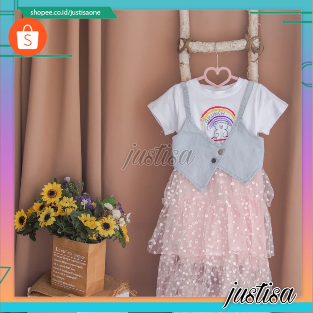 Promo !! Dress anak cewek cute -  dress 2in1 baby bear bunch tutu import uk 2-5th uk 5,7,9,11,13 (putih,pink)