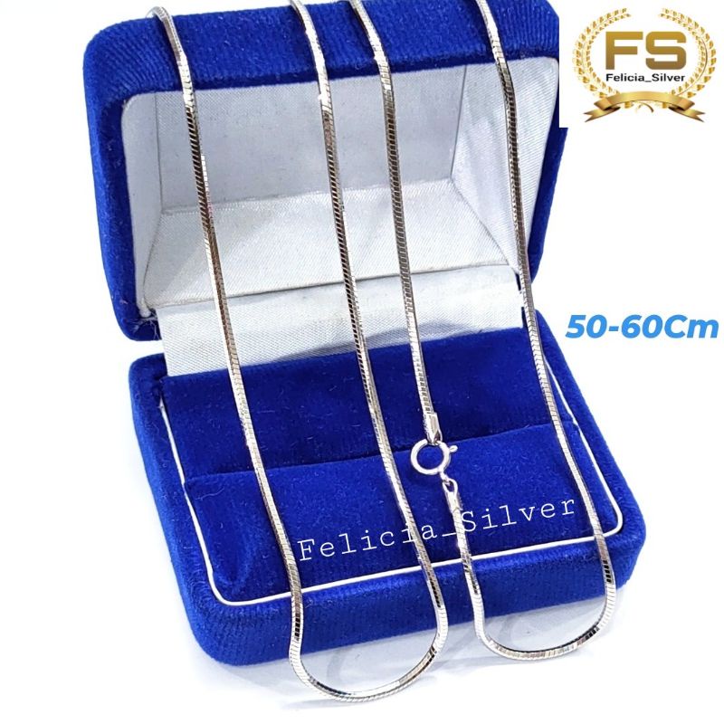 KALUNG PERAK ASLI PRIA WANITA SILVER 925 LAPIS EMAS PUTIH MODEL CASSANDRA BULAT 50 & 60Cm - PERHIASA