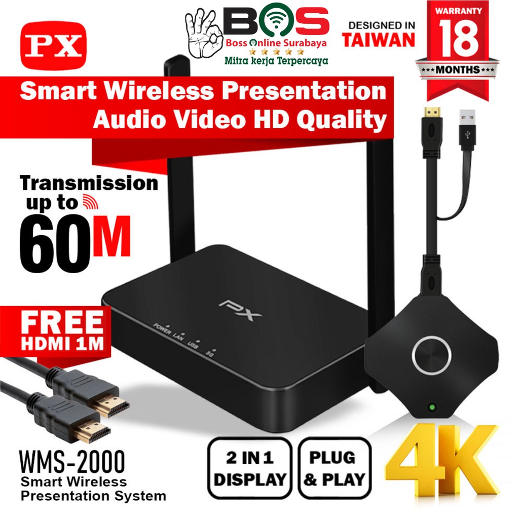 HDMI Wireless Transmitter Receiver Proyektor 60 Meter PX WMS-2000