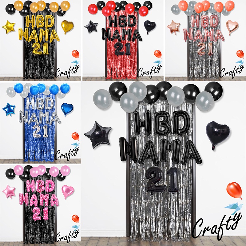 [PAKET] BIRTHDAY Set SIMPLE HBD CURTAIN Dekorasi Balon Ulangtahun