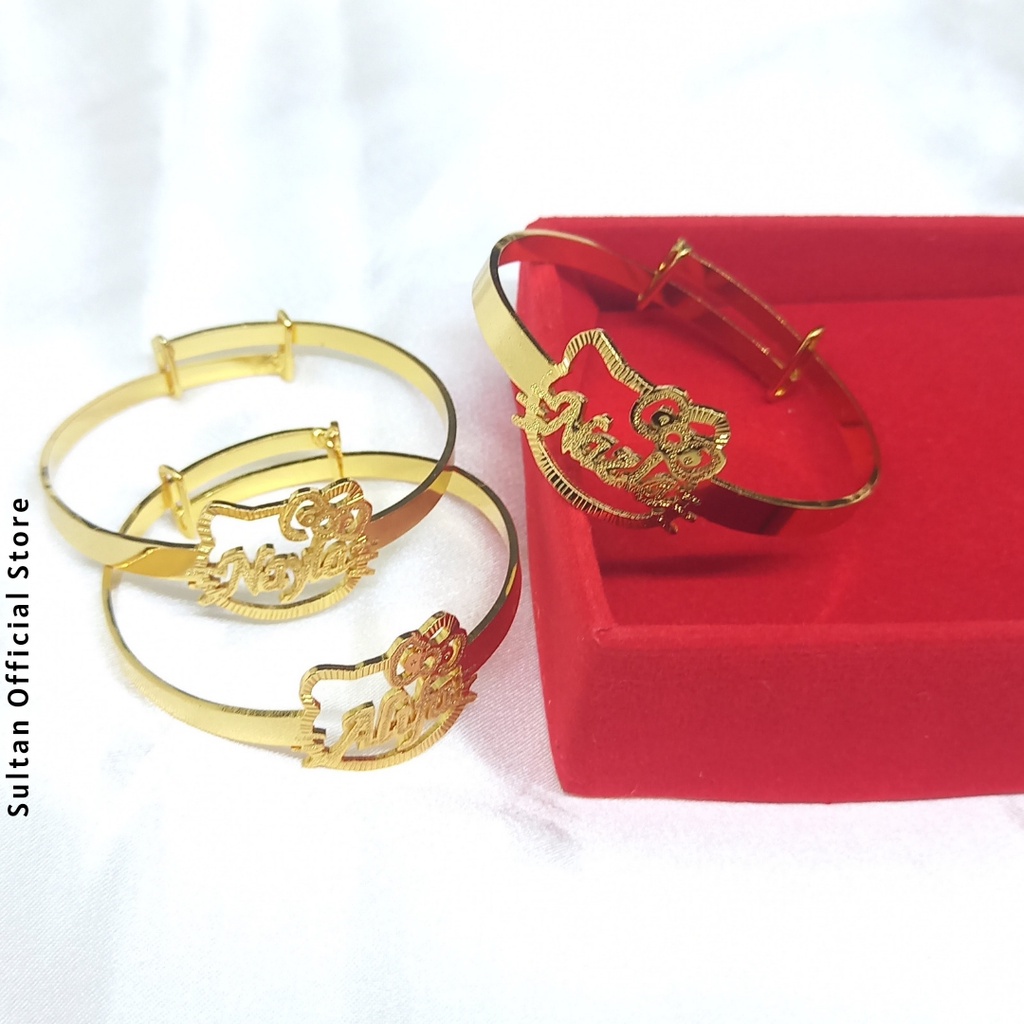 Gelang Nama Motif Hello Kitty Lapis Emas 14k