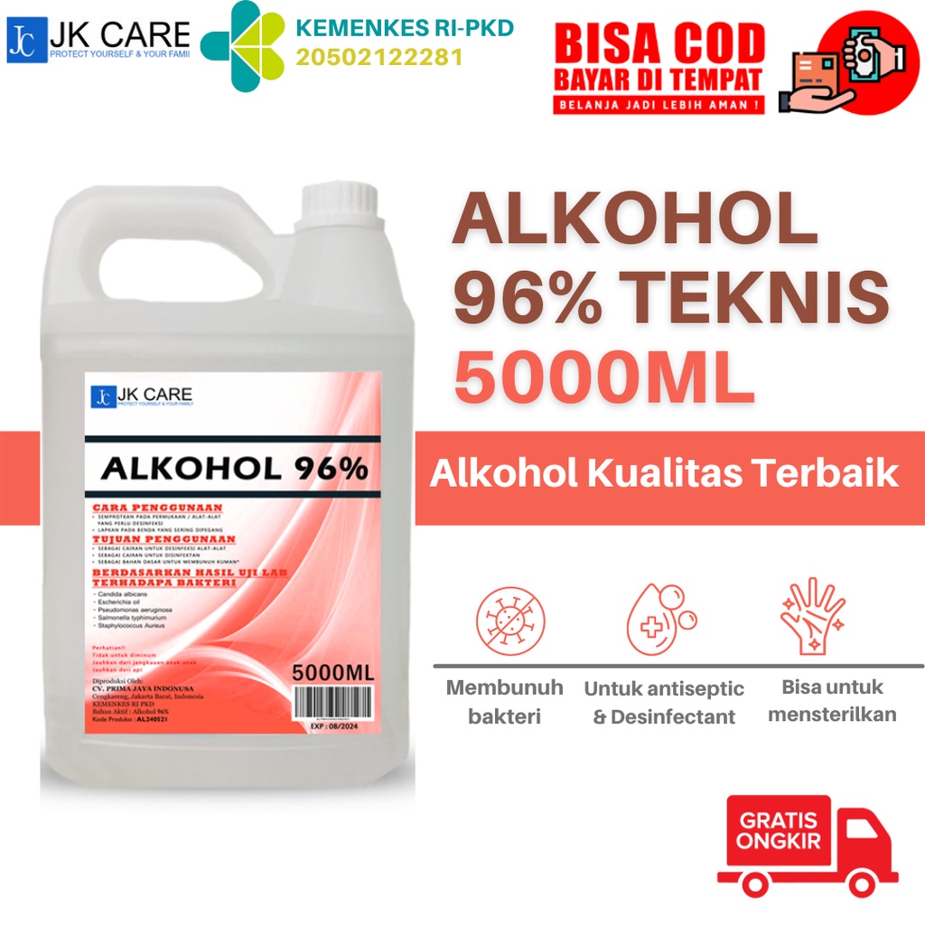 ALKOHOL 96% Murni 5 LITER jkcare - Antiseptic dan Disinfectant (KHUSUS GOSEND/GRAB)