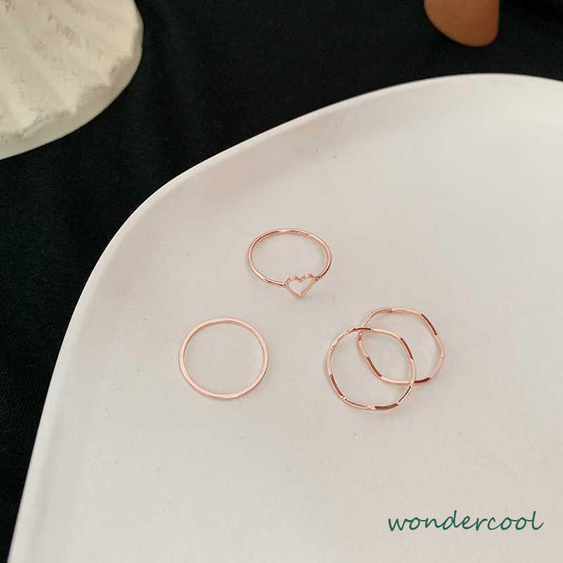 4 Pcs/set Jari Telunjuk Cincin Rose Gold Cincin Set Untuk Wanita Aksesoris Perhiasan Hadiah Natal-Won