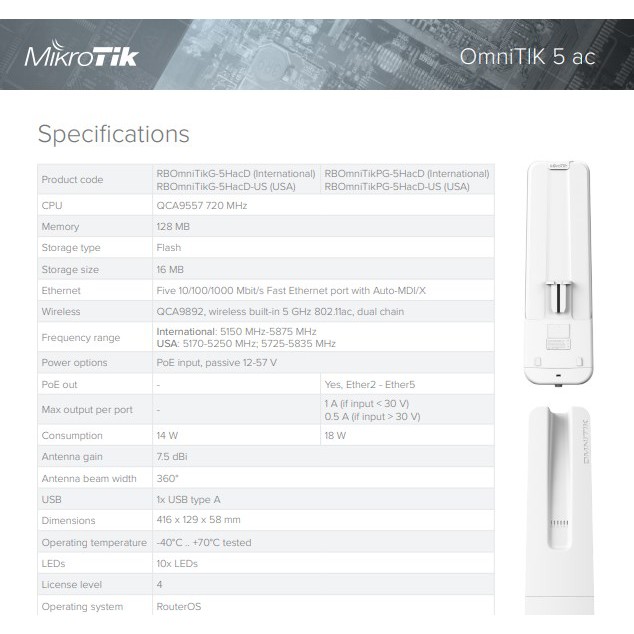 MikroTik OmniTIK 5 PoE ac RBOmniTikPG-5HacD