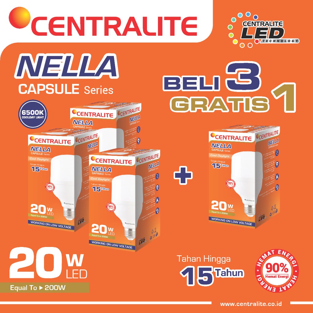 Paket 20W CD Putih Isi 4 Pcs CTL Nella Lampu Led Capsule 20W CD Putih / Paket Bundling Lampu Led