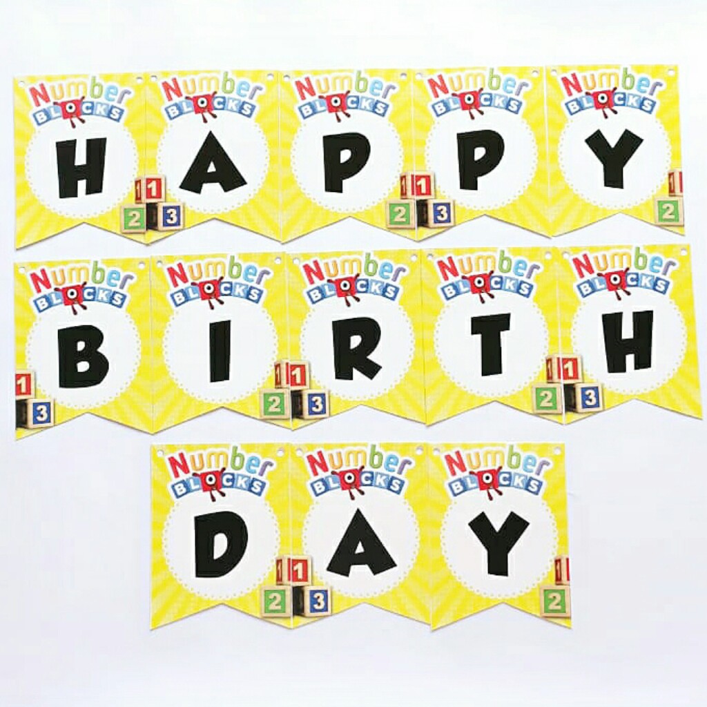 banner garland bunting flag ulang tahun happy birthday karakter numberblocks number blocks