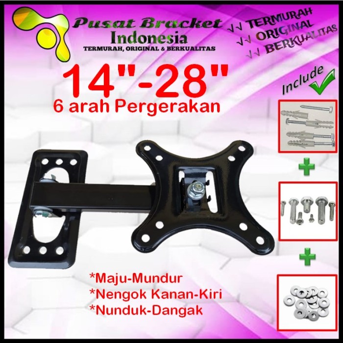 Bracket Tv 28 Monitor Lengan 14&quot; s/d 28&quot; 6arah Fleksible PBI.SWKNM-010